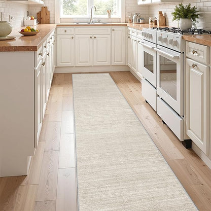 Valenrug Washable Rugs 2x12 - Stain Resistant 2x12 Area Rugs for Living Room, Non Slip Backing Large Area Rugs for Bedroom, Folable Machine Washable Area Rug (2'x12', Beige)