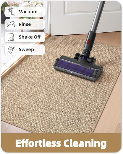 Color&Geometry 17"x30" Small Ultra Thin Indoor Door Mat Non Slip Rubber Backed Dirt Trapper(Rolled-up NO Creases), Rugs for Entryway, Front Door Mat Indoor Washable Low-Profile Entry Mat, Khaki