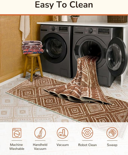 Area Rug 7x9 Rug Machine Washable Non-Slip Low Pile Print Pattern Western Rug for Living Room Bedroom Entryway Tribal Series-Yellowbrown/Cream