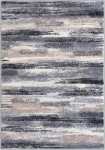 Modern Abstract Small Area Rug Indoor 3x5 Washable Rug Non-Slip Soft Entryway Rug Grey Black Multi Kitchen Mats Thin Print Faux Wool Floor Carpet Throw Rugs for Entrance Bedroom Home Decor