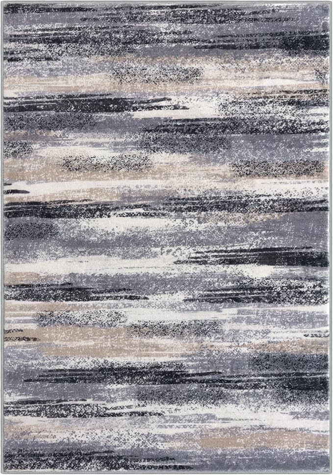 Modern Abstract 6x9 Machine Washable Living Room Rug Non-Slip Soft Bedroom Area Rug Grey Black Multi Ultra Thin Print Faux Wool Floor Carpet Throw Rugs for Nursery Playroom Dining Room Indoor
