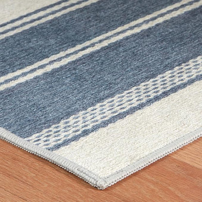 Dash & Albert Bowman Stripe Blue Machine Washable Rug, 4 X 6 Feet, Blue Stripe Pattern