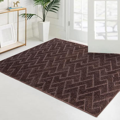 PURRUGS Easy Care Area Rug 4ft x 6ft, Non-Slip Machine Washable Entry Rug, Dog Door Mat, Stain Resistant Accent Rug for Hallway, Bedroom, Living Room and Mudroom, Brown
