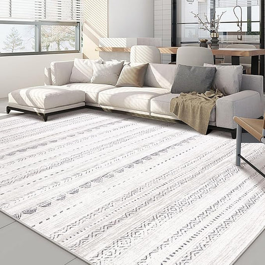 Nakagishi Area Rugs 9x12 Living Room: Washable Boho Large Neutral Modern Soft Farmhouse Rug Stain Resistant Indoor Non-Slip Accent Carpet for Bedroom Nursery Kids Playroom Office Dining Room- Gray