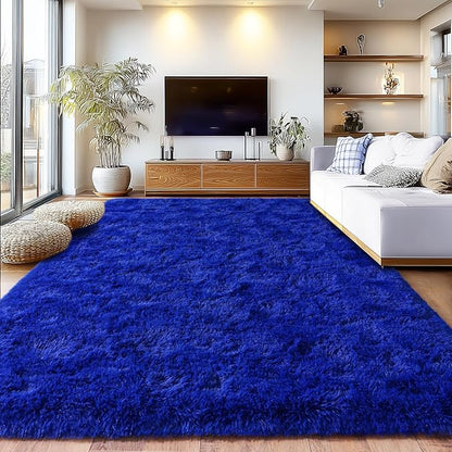 Blue Fluffy Area Rugs for Bedroom, Soft Shaggy Carpets for Living Room, Upgrade Anti-Skid Fuzzy Rugs for Kids' Room, Perfect Decor for Modern Home 6x9 Feet