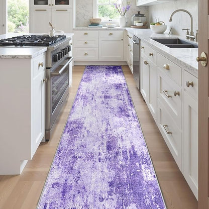 Washable Area Rugs 2'x8' Non-Slip Modern Abstract Soft for Living Room Entryway Bedroom Nursery, Print Pattern, Purple Gray Pink White