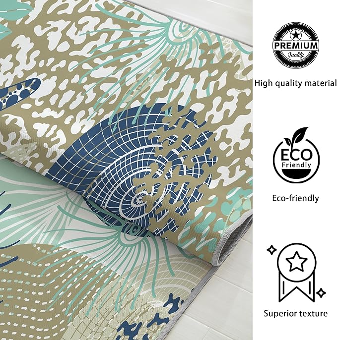 Tritard Coastal Area Rugs Nautical Beach Themed Non-Slip Machine Washable Rugs Modern Floor Carpet for Living Room Bedroom, 4x6, Navy