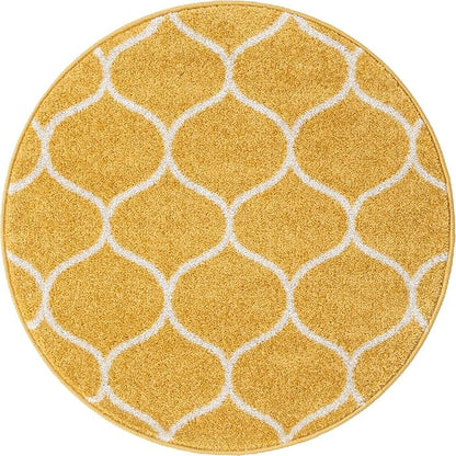Rugs.com Lattice Frieze Collection Rug – 3' Round Yellow Medium Rug Perfect for Kitchens, Dining Rooms