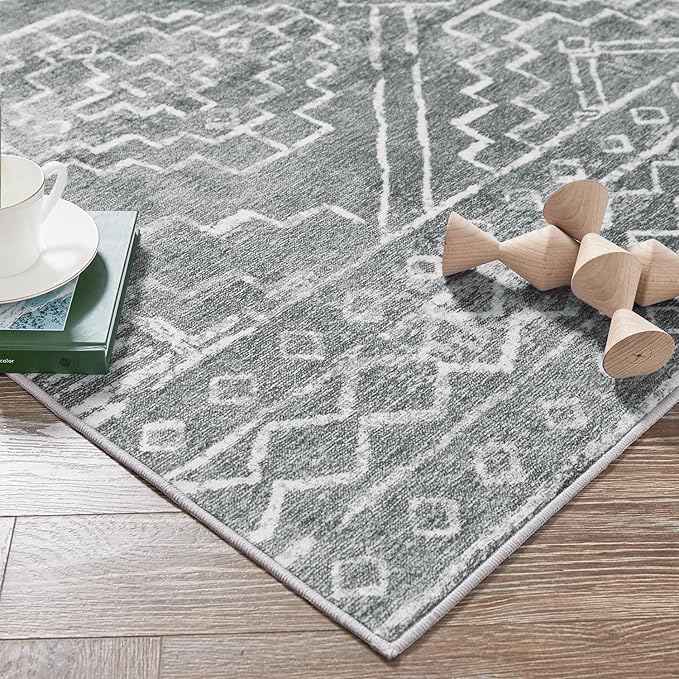 jinchan Moroccan Runner Rug 2x6 - Kitchen Machine Washable Runner Rug Modern Geometric Soft Low-Pile Lightweight Non-Slip Carpet for Entryway Hallway Laundry Room Bedroom Farmhouse (2x6ft,Dark Grey)