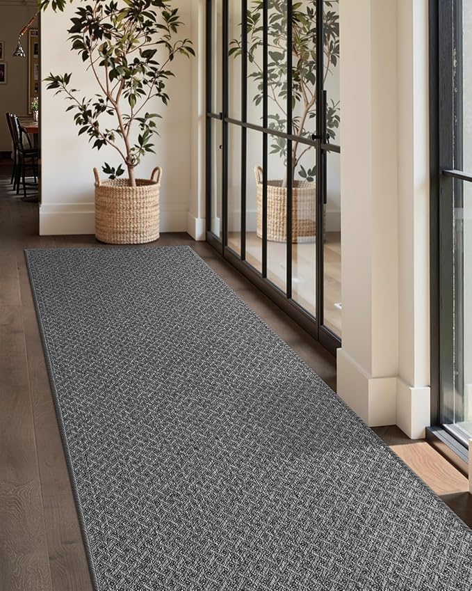 Color&Geometry Door Mat 3'x12' Runner Rug with Rubber Backing, Non Slip Washable Hallway Runner Kitchen Runner Rug, Carpet Runners for Hallway Living Room Bedroom, Grey (Rolled-up NO Creases)