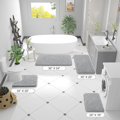 OLANLY Bathroom Rugs 70x24, Extra Soft Absorbent Chenille Bath Rugs, Rubber Backing Quick Dry, Machine Washable Bath Mats for Bathroom Floor, Tub and Shower, Home Decor Accessories, Light Grey