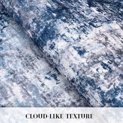 Modern Abstract Small Area Rug Indoor, Grey Navy Blue Multi 3x5 Washable Rug Non-Slip Soft Entryway Rug Kitchen Mats Thin Print Faux Wool Floor Carpet Colorful Throw Rugs for Entrance Bedroom