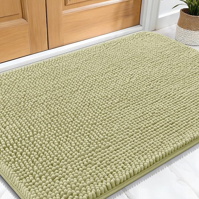 OLANLY Dog Door Mat for Muddy Paws 30x20, Absorbs Moisture and Dirt, Absorbent Non-Slip Washable Doormat, Quick Dry Chenille Mud Mat for Dogs, Entry Indoor Entryway Carpet for Inside Floor, Vanilla
