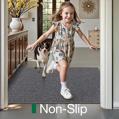 LUMI Ultra Thin Indoor Door Mat for Entrance 24"x36", Non Slip Entryway Mat, Low Profile Doormat, Unique Herringbone Design Carpet for Inside, Patio, Porch, Dark Gray