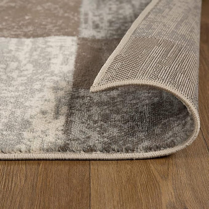SUPERIOR Indoor Area Rug, Jute Backed, Modern Geometric Patchwork Floor Decor for Bedroom, Office, Living Room, Entryway, Hardwood Floors, Rockwood Collection, 9' x 12', Slate