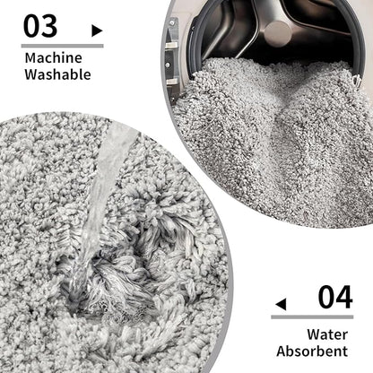 Gray Bathroom Rug 24x48 Non Slip Fluffy Bath Mat for Bathroom Floor Washable Plush Luxury Bath Rug for Tub Soft Shaggy Absorbent Shower Sink Mat
