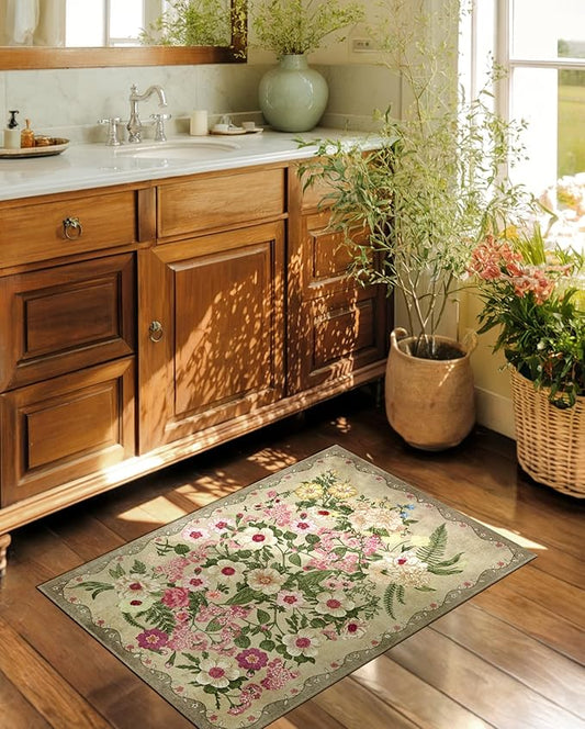 Door Mat Entrance 2x3 Rug - Floral Rugs Washable Small Area Rug Non-Slip Low Pile Carpet Throw Rugs for Indoor Entryway, Bedroom, Kitchen, Front Door, Entry, Kids Room - Brown