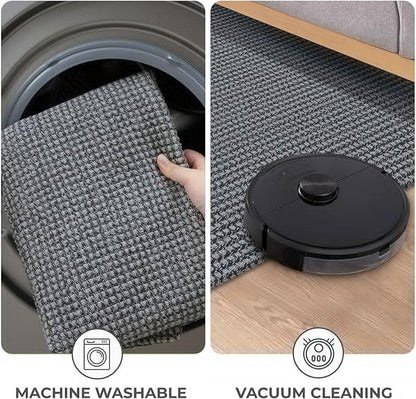 KOZYFLY Extra Long Runners for Hallways 3x20 ft Washable Kitchen Runner Non Slip Rubber Backed Hallway Rug Cotton Entryway Runner Rug Floor Carpet for Indoor Hall, Kitchen, Stair, Grey/Dark Grey