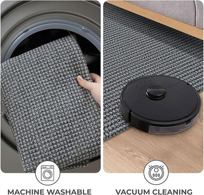 KOZYFLY Runners for Hallways 2x7 ft Washable Kitchen Runner Non Slip Rubber Backed Hall Runners Cotton Entryway Runner Rugs Floor Carpet for Indoor Backdoor Bedroom Kitchen, Grey/Dark Grey