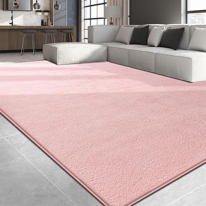 Large Area Rugs for Living Room Bedroom, 5x8 Feet Pink Rug, Minimalist Modern Shag Rug, Soft Thick Comfy Memory Foam Indoor Carpet, Non-Slip Washable Rug for Boys Girls Dorm Nursery Room Home Decor
