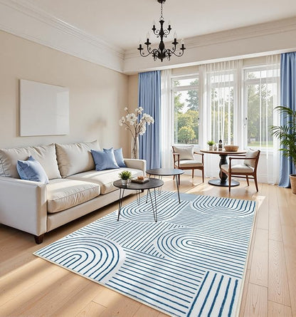 Lahome Abstract Washable Area Rugs 5x7, Soft Blue Rugs for Living Room Ultra-Thin Non-Shedding Bedroom Rug, Modern Throw Rug Large Carpet for Dining Room Classroom Office(5'x7',Blue/White)