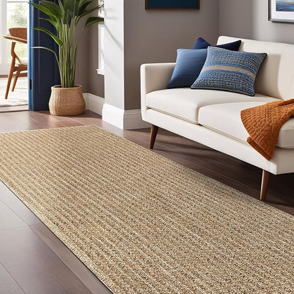 Easy Jute Rugs 2x7 Natural Color Living Room Indoor Outdoor Runner Rug for Farmhouse Patio and Kitchen Rug High Traffic Washable Easy to Clean Solid Boho Woven Design Outside Carpet (2 x 7)