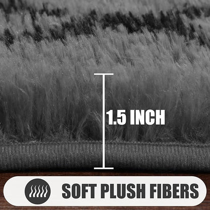 ONASAR Bedroom Living Room Area Rugs 5x8, Grey and Black Geometric Rug Floor Mat for Home Decor Aesthetic, Soft Shaggy Plush Fluffy Moroccan Carpet for Teen Nursery Playroom Dorm Classroom