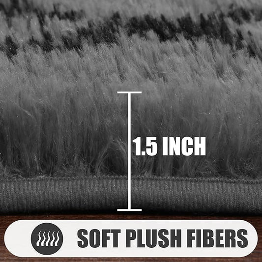 ONASAR 7x9 Area Rugs for Living Room Bedroom, Washable Large Fluffy Grey and Black Throw Rug, Geometric Soft Plush Shaggy Floor Carpet for Nursery Kids Girls Boys Teen Dorm Home Decor Aesthetic