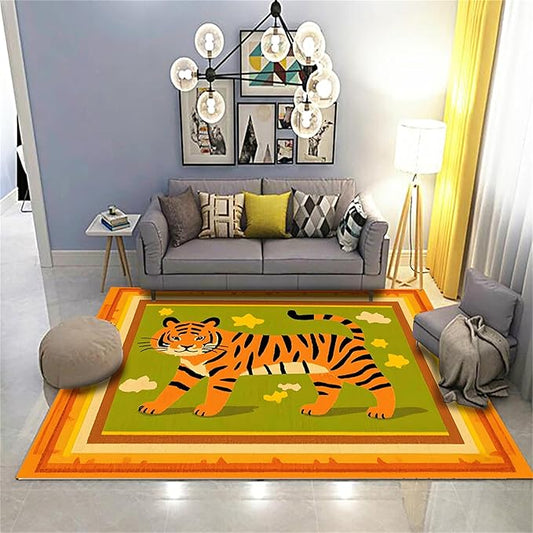Tiger Rugs for Living Room，3x4ft,Modern Minimalist Style Orange Tiger Rug Suitable for Children's Room，Machine Washable Cute Tiger Rug for Boys and Girls Bedroom Farmhouse Restaurant