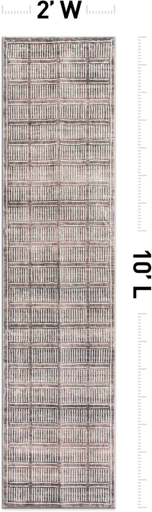Rugshop Bohemian Stripe Lines Washable Non Slip Runner Rug 2' x 10' Brown