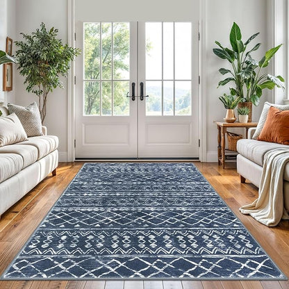 KUTA Area Rug 5x7 Navy Blue, Washable Boho Large Living Room Moroccan Rugs Non-Slip, Ultra Soft Geometric Traditional Farmhouse Carpet for Dining Room Bedroom Dorm Office Home Décor