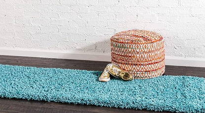 Unique Loom Solid Shag Collection Area Rug (2' 6" x 16' 5" Runner, Deep Aqua Blue)