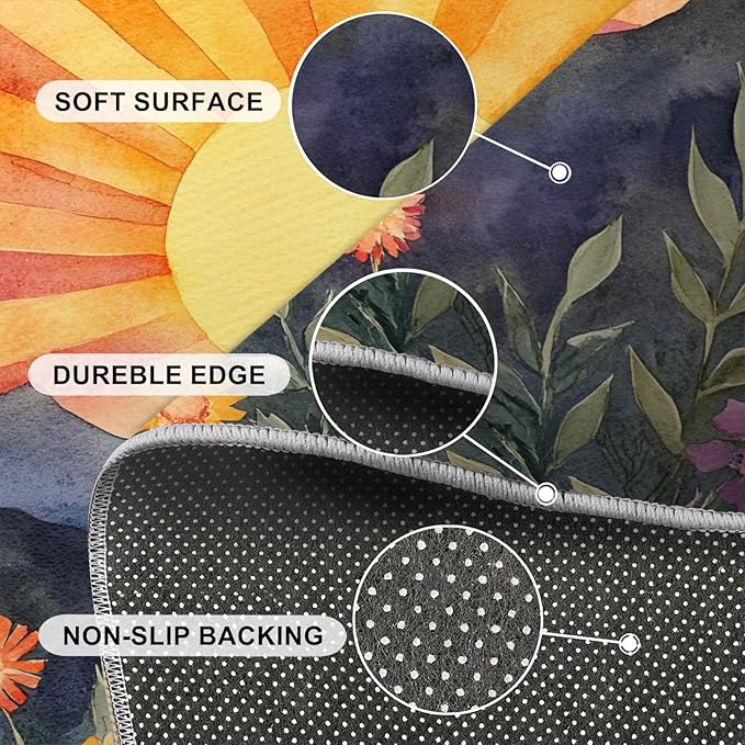 Boho Sun Area Rugs 8x10ft, Radiant Sunburst Area Rug for Living Room, Geometric Solar Modern Rug with Double Sided Carpet Tape for Bedroom Men Room Decor