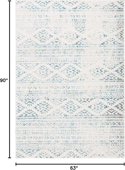 SAFAVIEH Tulum Collection Area Rug - 5'3" x 7'6", Ivory & Turquoise, Moroccan Boho Tribal Design, Non-Shedding & Easy to Clean, Ideal for Living Room, Bedroom, Dining Space (TUL272E)