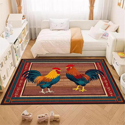 Rustic Rooster Area Rug，4x5ft,The Colorful Rooster Rug in A Farmhouse Style Adds Natural Vitality to Your Home，Soft and Comfortable Easy to Clean Carpet Suitable for Living Room Bedroom Kitchen