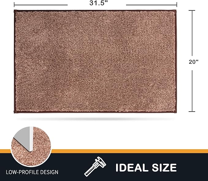 PURRUGS Dirt Trapping Door Mat 20" x 31.5", Non-Slip Machine Washable Entry Rug, Shoe Scraper, Dog Doormat, Super Absorbent Welcome Mat for Front & Back Door, Muddy Shoes & Paws, Brown-Light Cream
