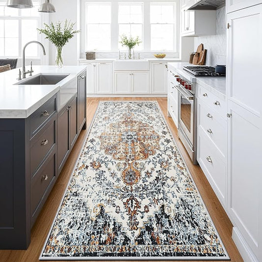 Hallway Washable Runner Rug 2x6 - Vintage Kitchen Runner Rugs with Non Slip Backing Boho Rugs for Living Room Bedroom Floor Distressed Carpet Runners for Farmhouse, Laundry