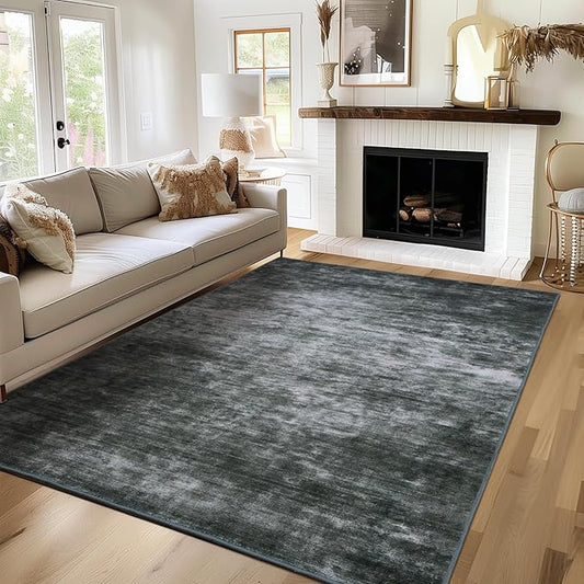 WILLSUN Washable Area Rugs, 4x6 Non-Slip Boho Large Area Rugs for Living Room, Bedroom, Machine Washable Vintage Rug, Indoor Floral Print Carpet for Home Decor, Kid & Pet Friendly Mat