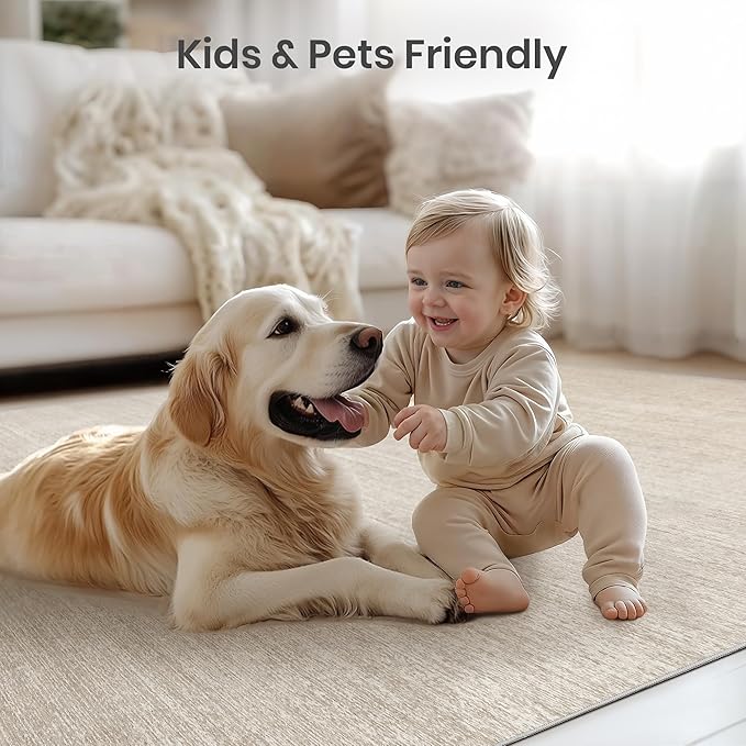 Valenrug Washable Rugs 6x9 - Ultra Thin Stain Resistant 6x9 Rugs for Living Room, Non Slip Backing 0.25" Low Pile Rugs for Bedroom, Folable Machine Washable Area Rug (6x9, Beige)