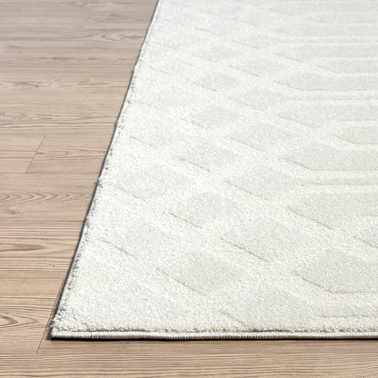 Abani Cozy Cream Area Rug for Living Room, Bedroom - Geometric Diamond Pattern - 5' x 8' - Durable & Easy to Clean