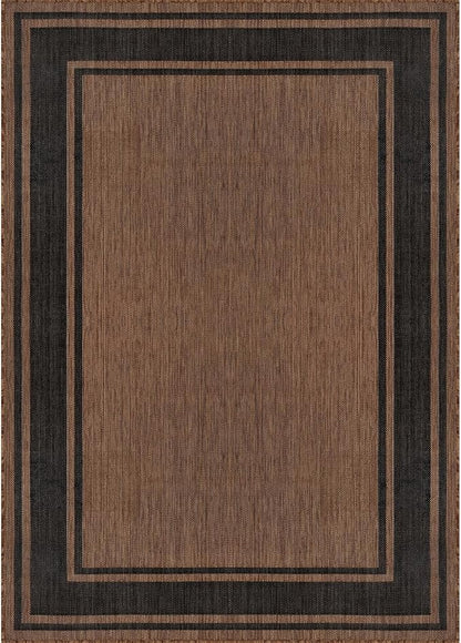Beverly Rug Large Outdoor Rug 9x12 Modern Bordered Area Rugs for Indoor and Outdoor Patio Deck Porch Garden Waterproof Weather Sun Resistant Washable Outside Carpet (9 x 12 Gold)