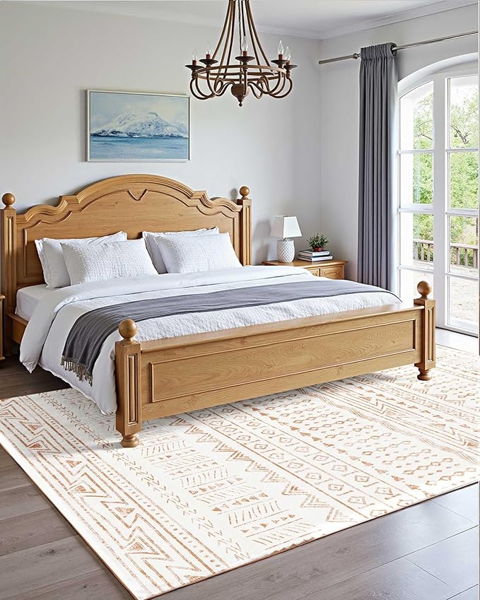 VEVOR 6 x 9 ft Area Rug Large Washable Rug Non-Slip and Tear-Resistant Soft Carpet Pet & Child Friendly Modern Area Rugs Indoor Mat for Bedroom Office Living Room Kids Room Entryway Beige