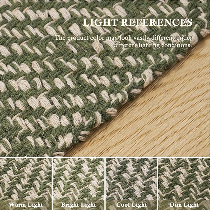 Collive 2x6 Hallway Runner Rug, Hand-Woven Washable Reversible Entryway Runner Rug, Natural/Green Cotton Farmhouse Laundry Room Rug Modern Long Carpet for Bedroom Bathroom Sink Foyer