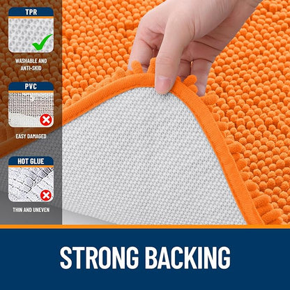 OLANLY Bathroom Rugs 24x16, Extra Soft Absorbent Chenille Bath Rugs, Rubber Backing Quick Dry, Machine Washable Bath Mats for Bathroom Floor, Tub and Shower, Home Decor Accessories, Orange