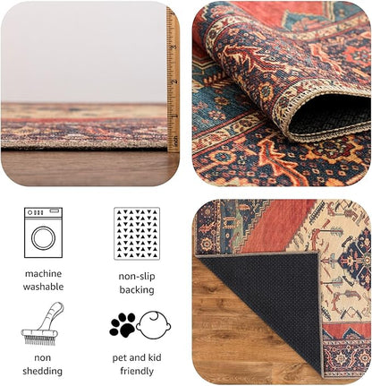 Keen Home Design 8x10 Rug - Machine Washable Area Rug with Non-Slip Backing, Ideal for Living Room, Dining Room, Bedroom - Vintage, Easy Clean, Durable, Low Pile Rug - (8' x 10')