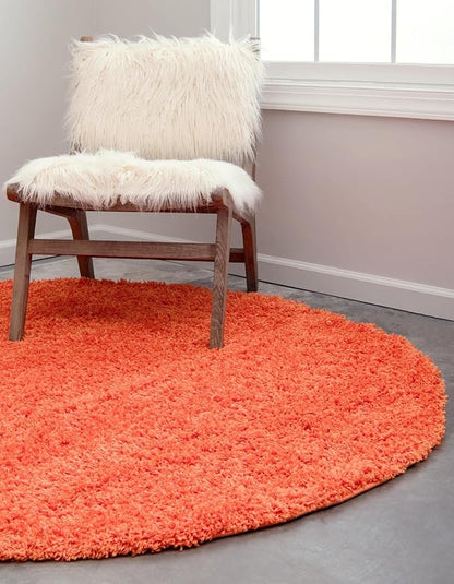Unique Loom Solid Shag Collection Area Rug (3' 3" Round, Tiger Orange)