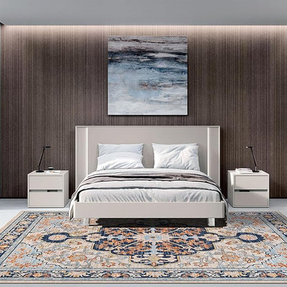 U'Artlines Boho Vintage Area Rug 8x10 Machine Washable Low Pile Soft Floor Carpet Non Slip Non Shedding Accent Rug for Living Room Bedroom Entryway Dining Room Office Orange Blue