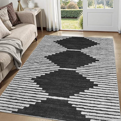 HelloTree Area Rug 3x5 Geometric Rug,Washable Modern Neutral Stain Resistant Indoor Carpet Boho Living Room Moroccan Rugs Fluffy Rug for Living Room Bedside Room Decor for Family-Black