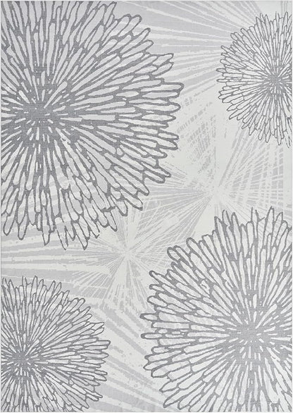 WITSHOCK 10x12 Washable Rug for Living Room,Modern Floral Distress Print Pattern Area Rugs,Stain Resistant with Non Slip Backing Carpet for Dining Room,Bedroom & Home Decor,Grey White