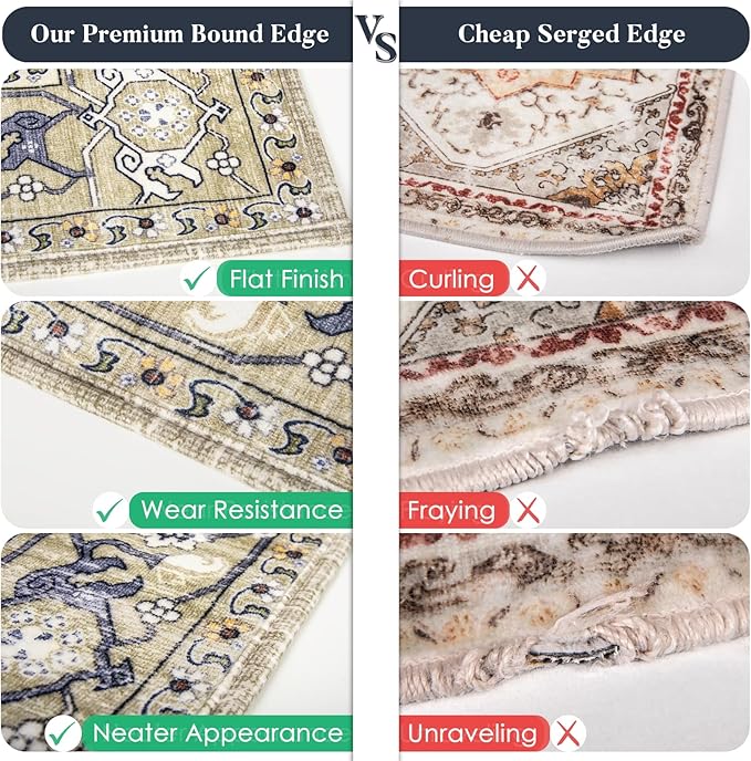 PURRUGS Vintage Farmhouse Boho Runner Rug 2x6 ft, Non-Slip Machine Washable Rug, Accent Oriental Area Rug for Kitchen, Hallway, Entryway, Bedroom, Living Room and Dining Room, Taupe/Vanilla